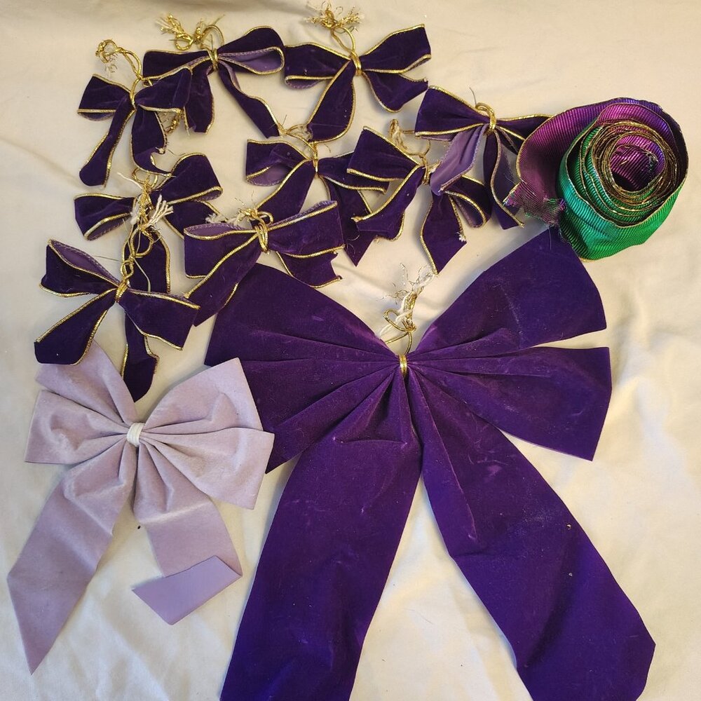 Lot of Purple Bows And Iridescent Ribbon